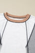 Waffle Patchwork Exposed Seam Balloon Sleeve Color Block Knit Top